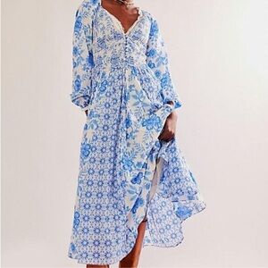 Free People Blue & White Floral Dress - A New Way Maxi Dress